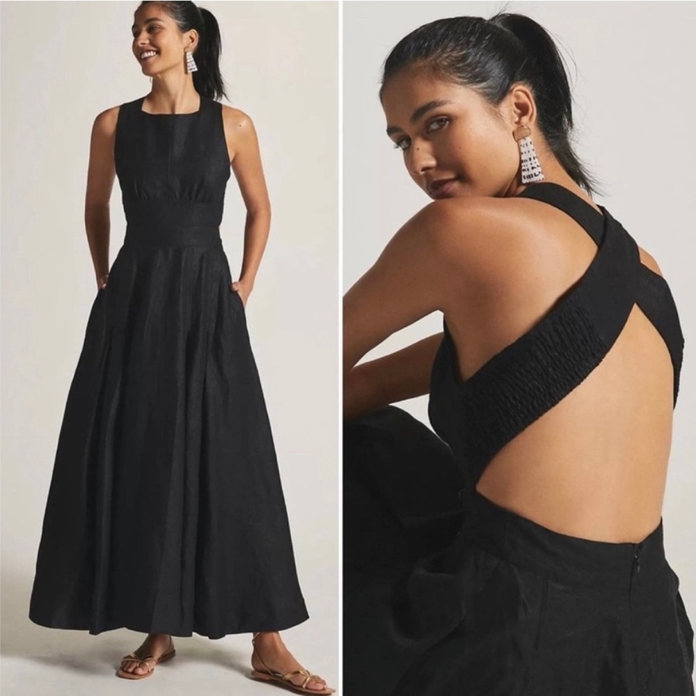 Anthropologie Aureta Studio Boatneck Linen Maxi Dress